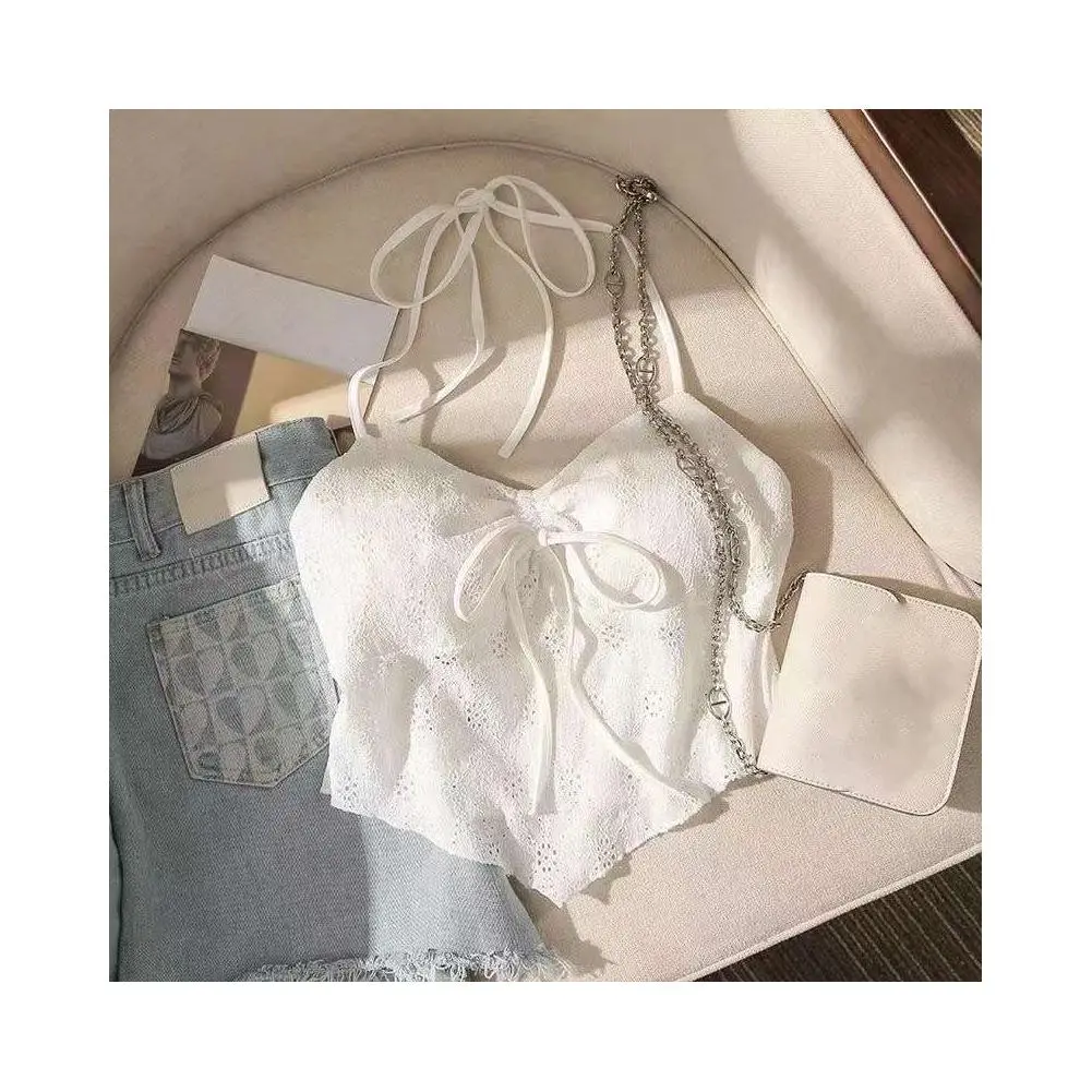 Lace Neck Strap Sling Swimming Bikini Bow Camisole Vest With Chest Pads Bow Design Sense Spice Girl  Bustier Back Top