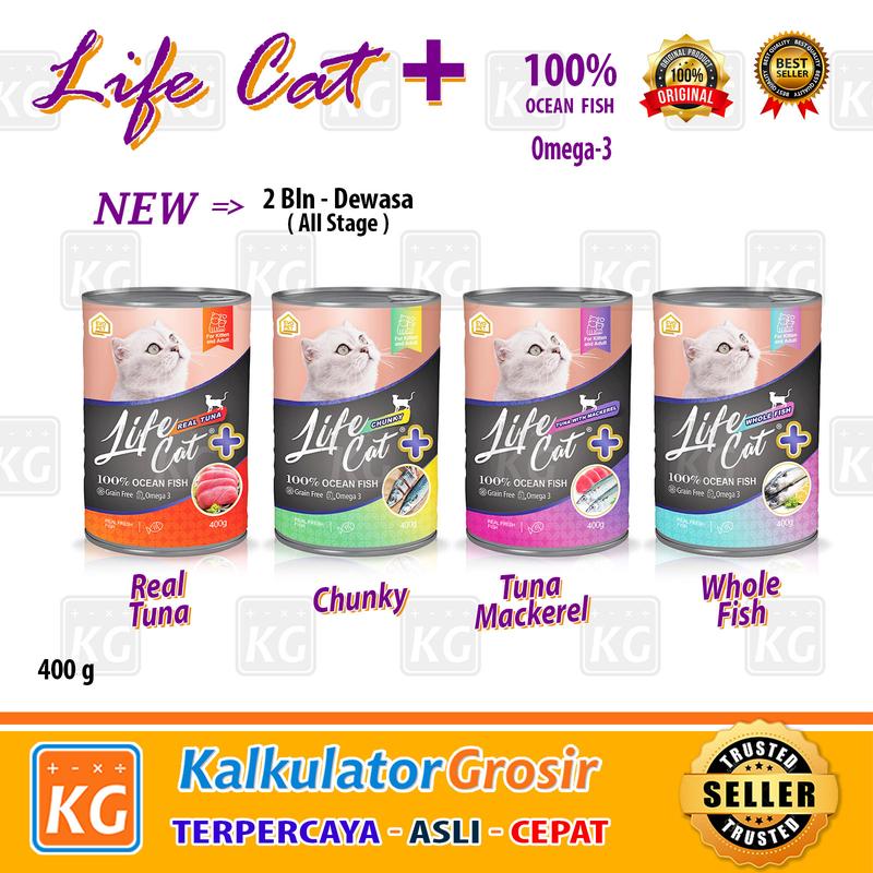 MAKANAN KUCING LIFE CAT PLUS KALENG KITTEN ADULT 400GR + WHOLE FISH CHUNKY TUNA WITH MACKEREL SALMON BASAH CAN WET FOOD CAN MAKANAN BASAH KUCING DEWASA DAN ANAKAN 2