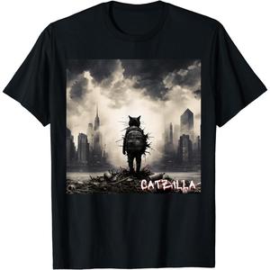 Camiseta negra con diseño abstracto 2D – estilo urbano alternativo, ideal para hombre y mujerHopfen Catzilla Cat Funny playera