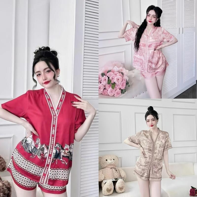  Pijama Đồ ngủ nữ mặc nhà Hisexy set bộ đồ ngủ pyjama Lụa Latin cộc tay quần đùi P10 