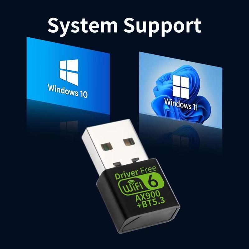 Product Introduction of Kebidumei Adapter USB WiFi 6 AX900 Bluetooth 5.3  Wireless Tourist Band Antenna  Wi-Fi 2.4G and 5GHz Suitable For PC Laptop Windows 10 11 Free Driver 43