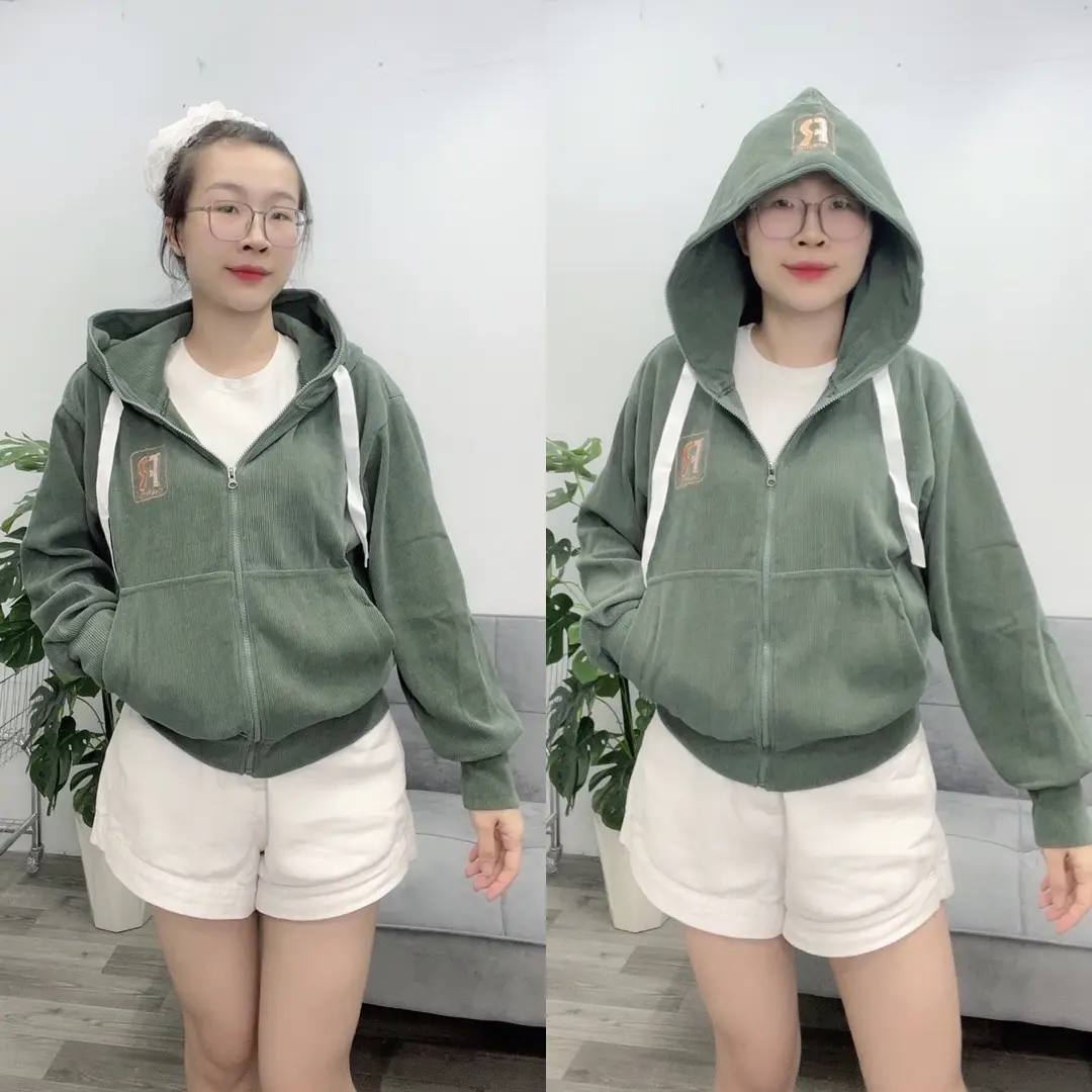 Áo khoác gân thêu chữ nón, trẻ trung, có túi trong, áo khoác nữ thoáng mát