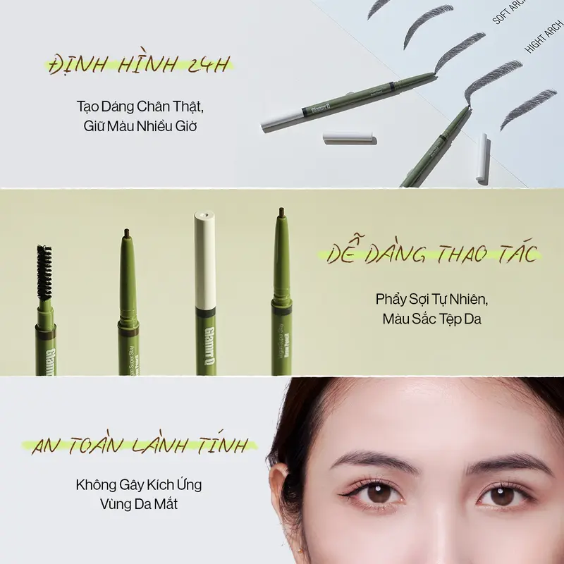Chì Kẻ Mày Glamrr Q Bền Màu Thuần Chay VEGAN SUPER STAY BROW PENCIL (0.08g) Cosmetic Nữ 1