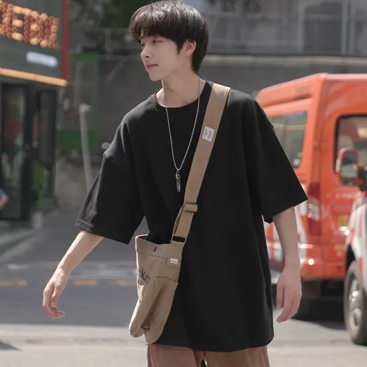 Áo Thun Tay Lở Tee Basic Trơn Unisex Form Rộng Thu Đông Trơn Trơn Trơn Menswear Hoodie Cotton Top 5