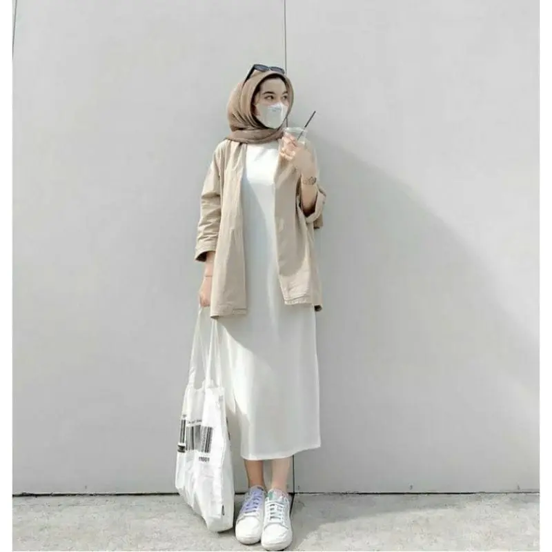 Inner Dress Rajut Tanpa Lengan | Inner Dress Muslim | Dress Rajut Span A-Line Fit Kantong Cantik Kerah Nyaman 4