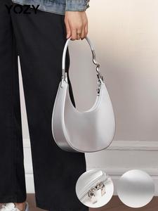 YOZY Women's Solid Color Half Moon Bag, Fashionable PU Leather Zipper Shoulder Bag for Daily Used, Trendy Daily Commuting Bag