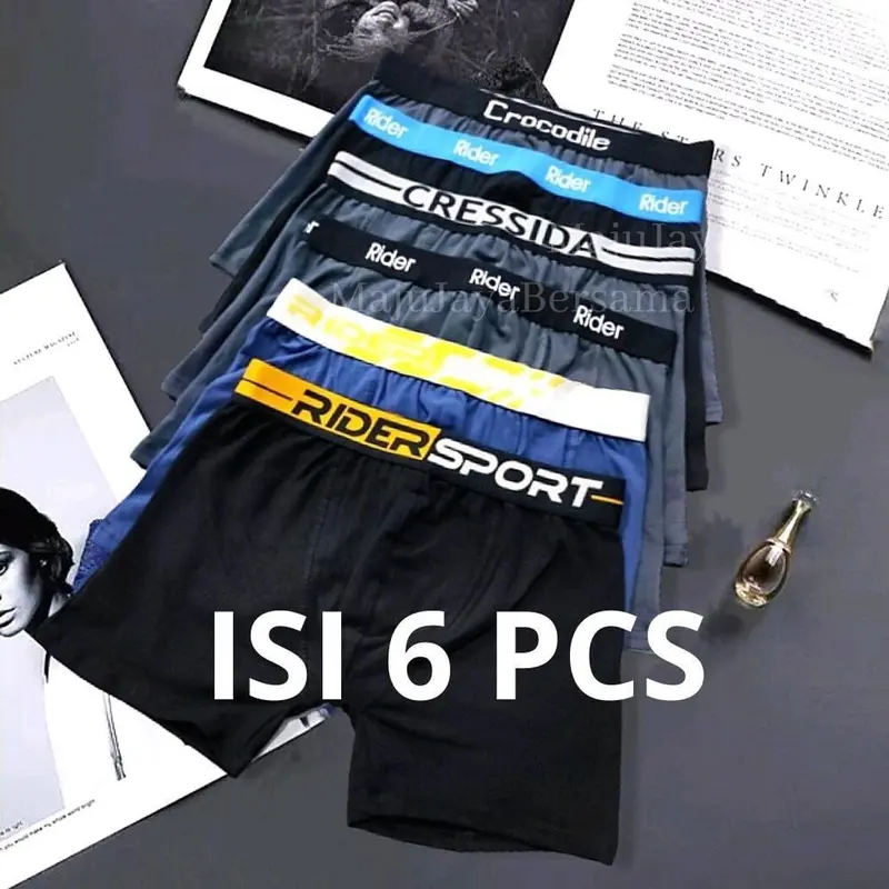 Celana dalam pria isi 6 pcs Katun Karet Motif Boxer Dewasa Nyaman 0