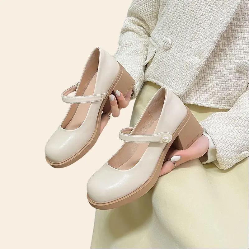 Giày lolita đính ngọc da bóng gót cao 5p sang chảnh Nữ Shoes