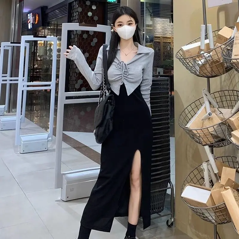 Dress Basic Simple Knit Lembut Premium Bahan Melar Lengan Panjang Gaun Casual Bodycon Slim Sexy Wanita  Baju Home Dress Nyaman M436 5