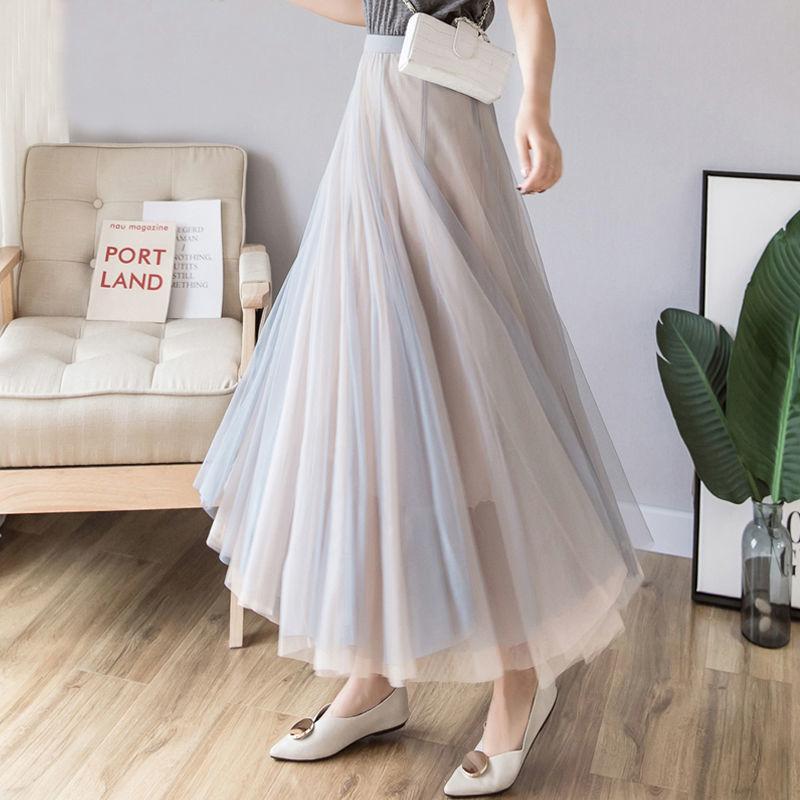 Product Introduction of Váy Lưới, Dành Cho Nữ, Mùa Xuân Mới, xòe Lớn, Váy Gạc chữ A, Dài Trung Bình Váy Cổ Tích Bong Bóng Cạp Cao Xếp Ly Hàn Quốc Women Khuy 2