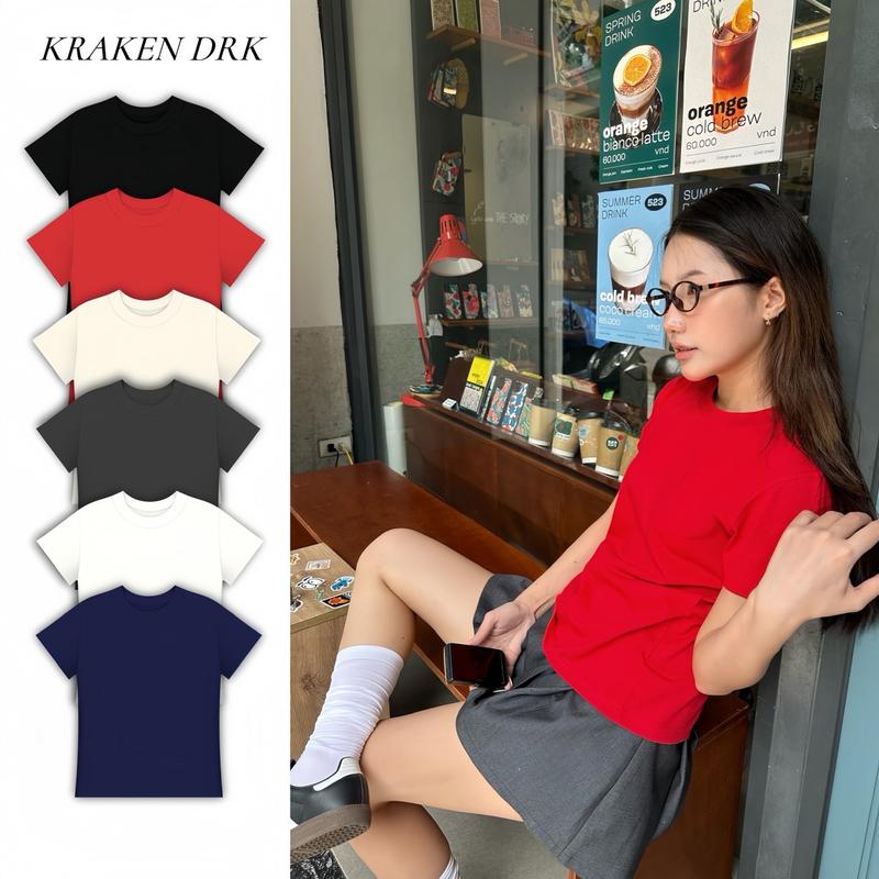 Áo Thun Nữ Baby Tee Trơn nhiều màu - Kraken Drk Vải cotton 2 chiều Nữ Women Top Cổ Tròn Voi
