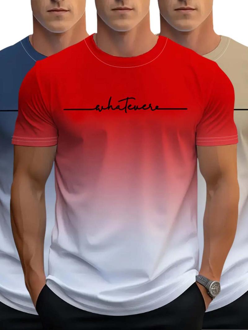 Product Introduction of Men's Ombre Print Short Sleeve Tee, Regular Fit Casual Fashion Round Neck T-shirt for Daily Wear, Men's Top for All Seasons 2