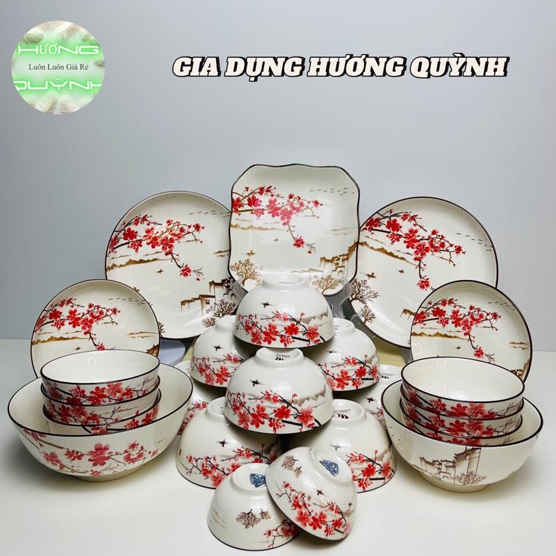 Product Introduction of Bộ bát đĩa HOA ĐÀO ĐỎ 24 món, gốm sứ cao cấp loại 1 9