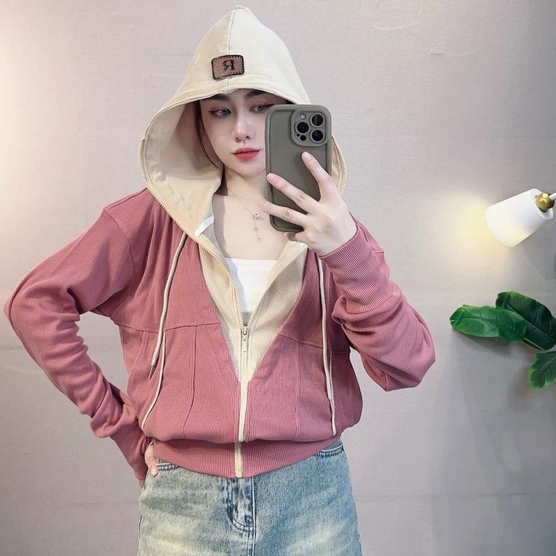 ÁO KHOÁC GÂN HÀN PHỐI MÀU 6 TÚI Nữ Women Jacket Top Nhung 7