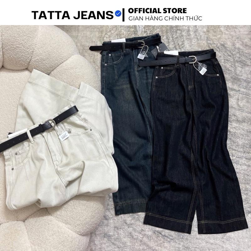 TATTA Jeans | Quần Jeans Xuông 95cm-98cm Trơn Chỉ Nổi (form rộng) 3 Màu Hàng QCCC Kem Nữ Women Có Túi Quần Dài Suông, Quần Jean Ống Suông Rộng