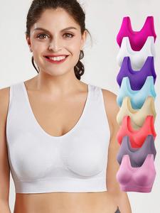 Plus Size Women's Solid Color U-shaped Back Wireless Bra, Breathable Comfortable Backless Buckleless Bra for Daily Wear, Women's Plus Size Lingerie for All Seasons