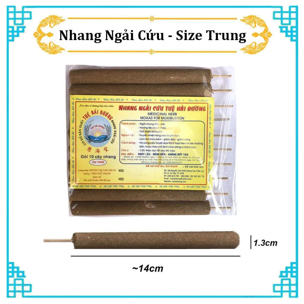 Điếu Ngải Cứu Tuệ Hải Đường Nhang Ngải Cứu - Gói 10 Cây, 7 Cây Cháy Lâu, Nóng Bền, Không Rớt Tàn