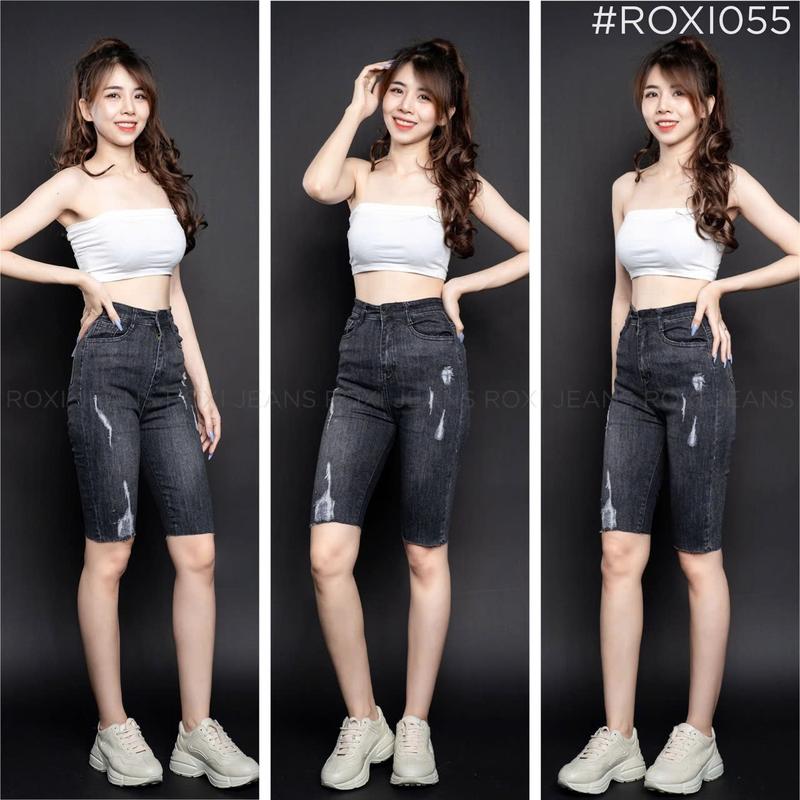 Quần Jean Ngố Nữ Lưng Cao Ombre JUBE,Quần Lửng Nữ Skinny Rách Loang Màu Vải Jean Giãn Denim