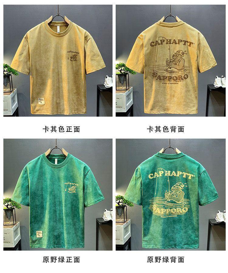Product Introduction of Áo Thun Nặng, Unisex, Quần Áo Mùa Hè, Thương Hiệu Hợp Xu Hướng Mỹ, Áo Thun ngắn Tay Nam, Tay Lửng, Phong Cách Ins, Xu Hướng 2024 Menswear Cổ Tròn 4