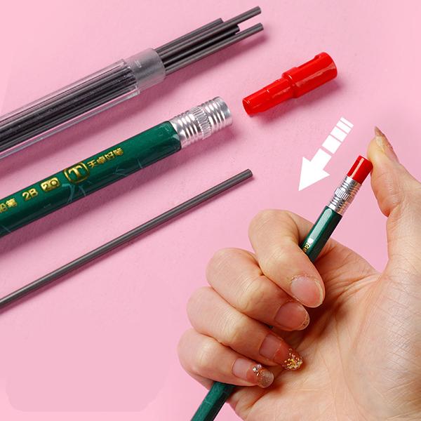Combo Bút chì bấm 2B ngòi to 2.0 kèm 20 ruột bút giá rẻ cực tốt, bút chì ngòi bấm 2b thân nhựa mẫu phổ thông, bút chì kim bấm ngòi to 2b cực bền, bút kim ngòi loại to, viết chì bấm ngòi loại lớn 2b, đồ dùng học tập