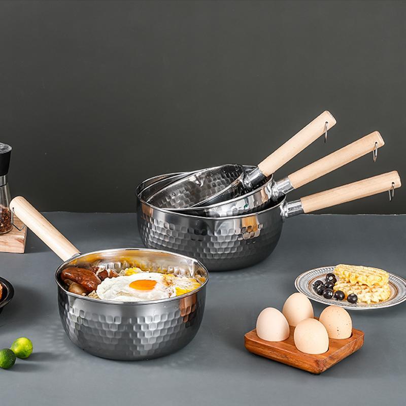 Stainless Steel Saucepan with Wooden Handle, 1 Count Milk Pot without Lid, Kitchen Cookware for Home Daily Cooking, Kitchen Accessories 5