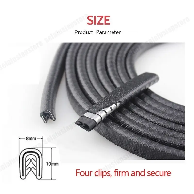10 meter List Pintu Mobil Universal Karet Peredam Pintu Mobil Pelindung Pintu Hitam / Pelindung Tepi Dilindungi Lapisan U Bentuk Pintu Tepi Bumper Strip isolasi suara penyegelan strip kedap suara karet trim Strip Weatherstrip Car Kendaraan 1