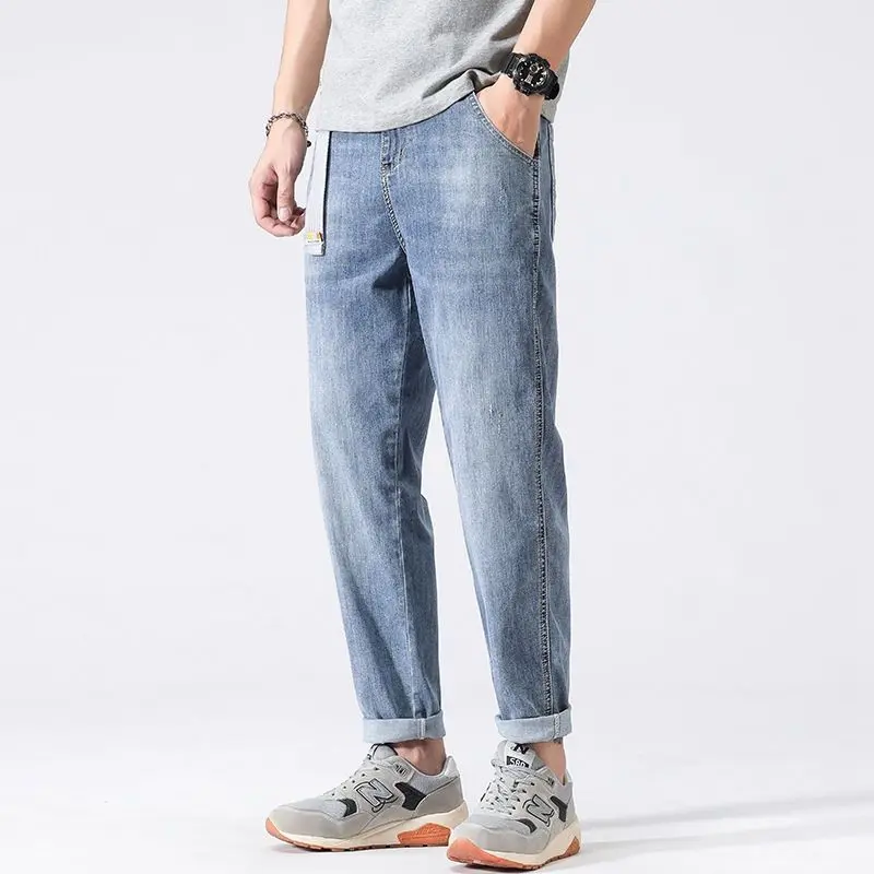 Quần Jean Cropped Mỏng Thường Ngày Cho Nam, Dáng Rộng Vừa Vặn, Phong Cách Thẳng, Thích Hợp Cho Mùa Hè Menswear Pants
