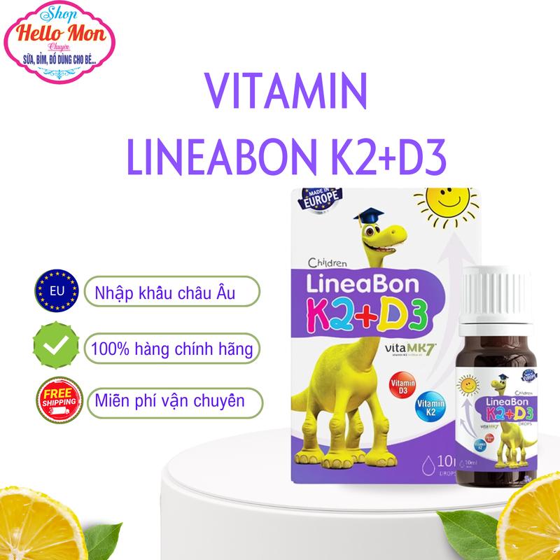 vitamin D3K2 Lineabon tinh khiết hỗ trợ hấp thu canxi dạng nhỏ giọt tiện lợi 10ml Cho Bé Men Vi Sinh 0
