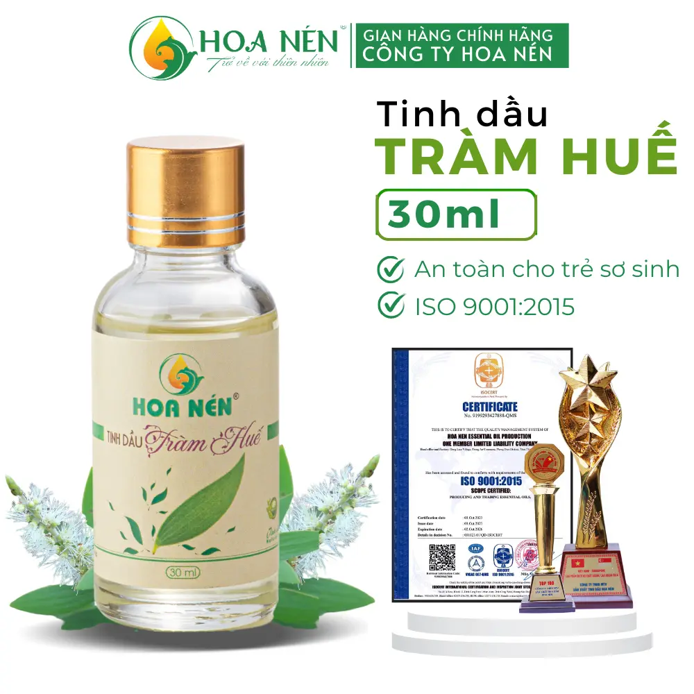 CHÍNH HÃNG - Tinh dầu Tràm Huế Nguyên Chất 30ml - Hoa Nén - Vegan - Phòng ho, cảm lạnh cho bé.