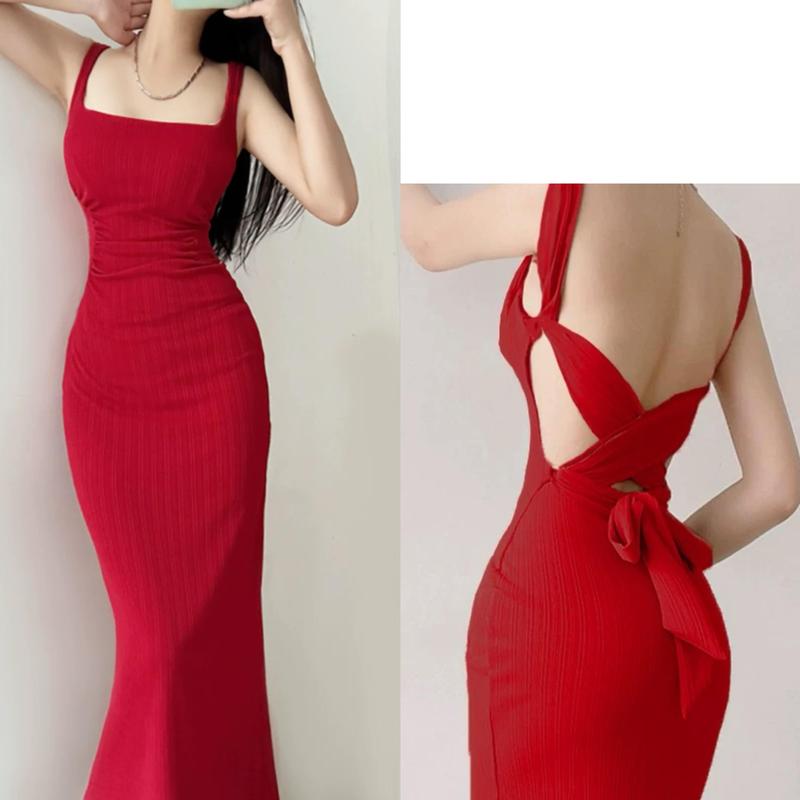 7861 đầm dây đỏ maxi dáng dài nàng thơ tiệc sinh nhật bigsize nữ dễ thương đầm công sở trẻ trung 2