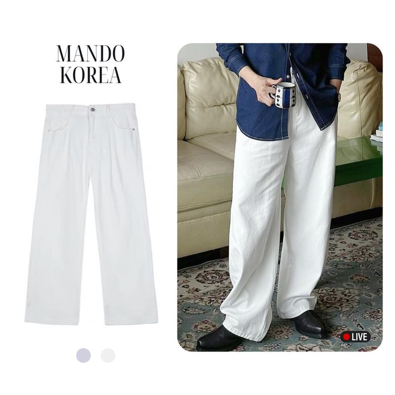 JEA009 Quần Jean Trắng Nam Ống Rộng MANDO Menswear Kiểu Dáng Xếp Ly Có Túi Basic Trẻ Trung Hàn Quốc