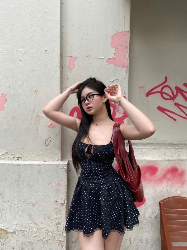 Váy kaki nữ chấm bi đen Ratih Dress - ByVeeStyle