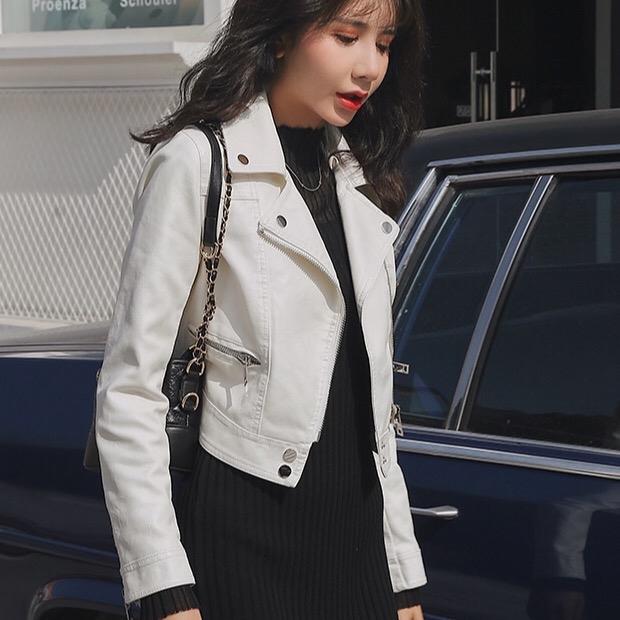 [ HÀNG LOẠI 1]  Áo Khoác Da Cổ Bẻ Quảng Châu Cao Cấp Dành Cho Nữ Bền Đẹp Chống Thấm Nước Thời Trang Cá Tính Hai Màu Đen Trắng