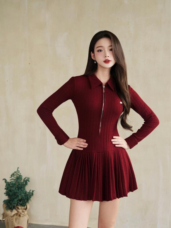 Ara - Váy len thiết kế xòe xếp li khóa kéo cổ sơ mi Jules Dress V87 6