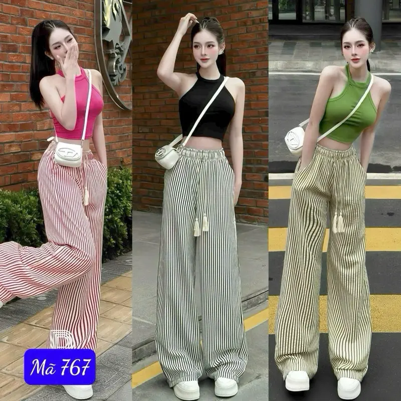 Quần  kẻ dọc ống suông Top