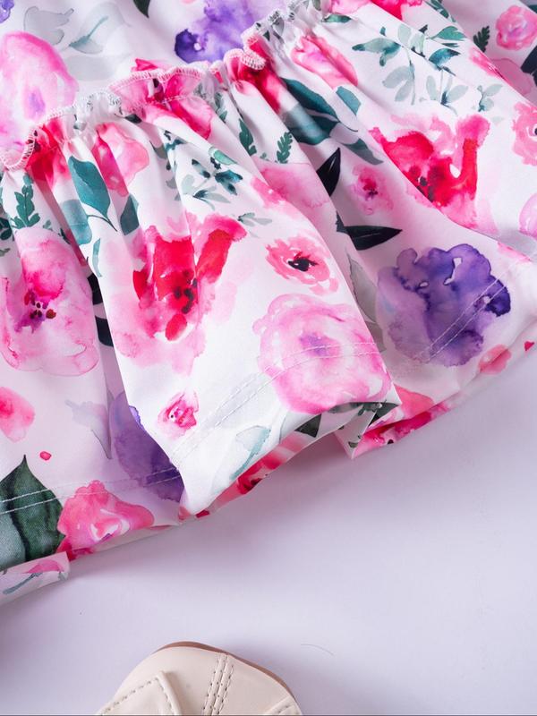 Toddler Girl's Floral Print Frill Ruffle Shirred Tank Dress, Cute Boho Butterfly Sleeve Square Neck A Line Dress for Summer, Kids Clothes for Party Holiday Vacation Wedding Guest 4