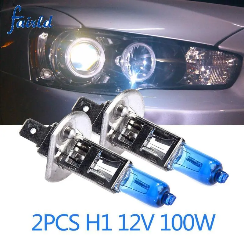 2pcs Set Auto Car Halogen Headlights White 6000k Bulb H1 100W Xenon Automobiles