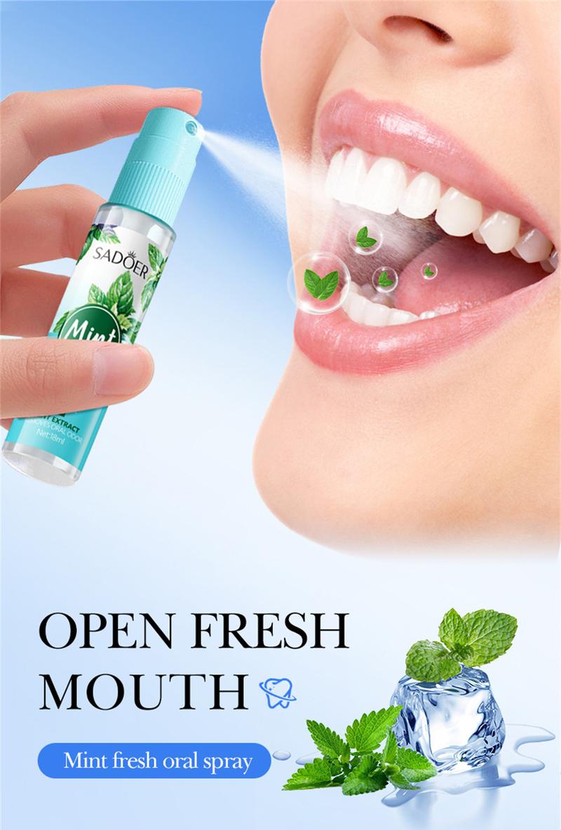 Product Introduction of SADOER Mint Fresh Mouth Spray Fresh Breath Lasting Fragrance Eliminating Halitosis Spray Oral Organic Breath Spray Restore Herbal 18