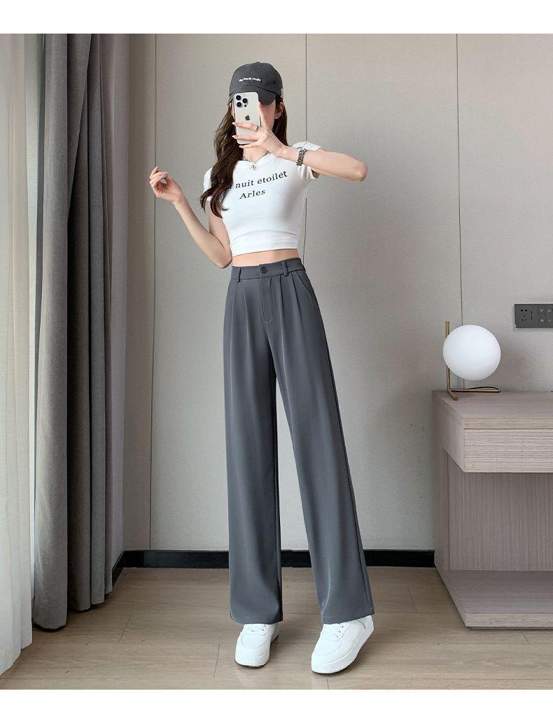 Product Introduction of Spot New 2025 New Wide-Leg Straight Pants Women's Summer Thin High Waist Drooping Straight Casual Small Narrow Suit Pants South Korea Japanese and Korean Style 18
