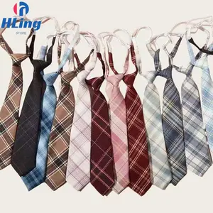 Dasi Wanita Instan Siap Pakai Kotak-kotak JK Striped Tie Dasi gaya Korea-Bahan Sutra Poliester