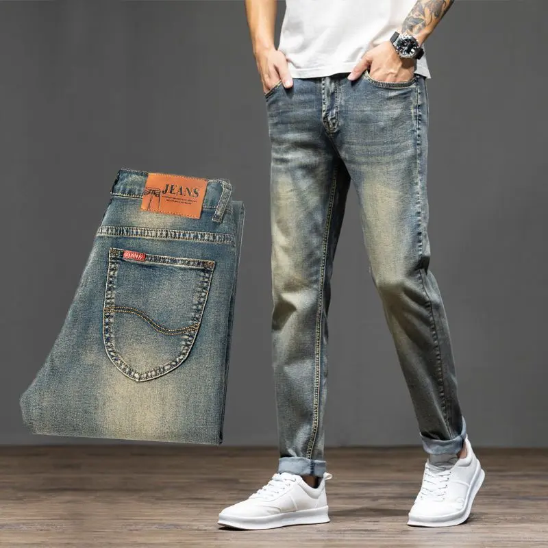 Quần Dài Jean Cổ Điển Thương Hiệu Thời Trang Nam, Dáng Suông Thể Thao, Dáng Rộng Vừa Vặn, Co Giãn, Phong Cách Hàn Quốc Trẻ Trung, Dáng Ôm, Quần dễ phối đồ, Thích Hợp Cho Nam Giới, Quốc Tế Thương