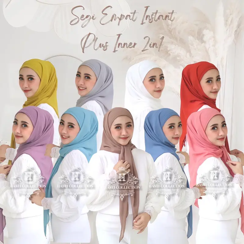 (100k Get 3) Hijab segi empat instan inner 2 layer 120x120 ceruty babydoll Kerudung Segitiga - HASTI 4