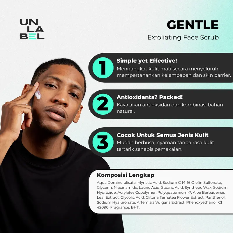 UNLABEL - Gentle Exfoliating Face Scrub 100 ml (Eksfoliasi Wajah Mengatasi Kusam dan Angkat Komedo , Mencerahkan , Mengangkat Sel Kulit Mati, Kontrol Minyak Berlebih, Meratakan Tekstur Wajah) / Facial Scrub 3