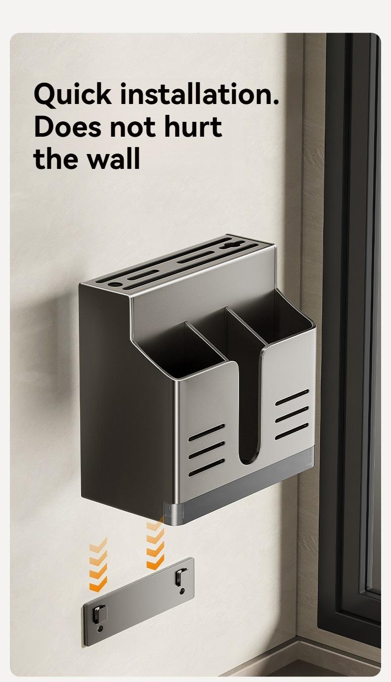 Product Introduction of udmall.sg Multi-functional Chopsticks Knife Spoon Holder Kitchen All-in-One Wall-mounted Storage Organizer Rack Steel Set Utensils Stainless 22