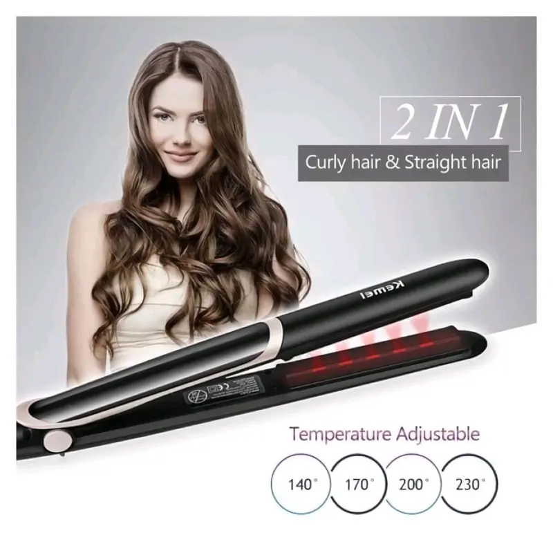 Catok Rambut 2in1 Infrared KM-2219 Lurus dan Curly black catokan straightener 0