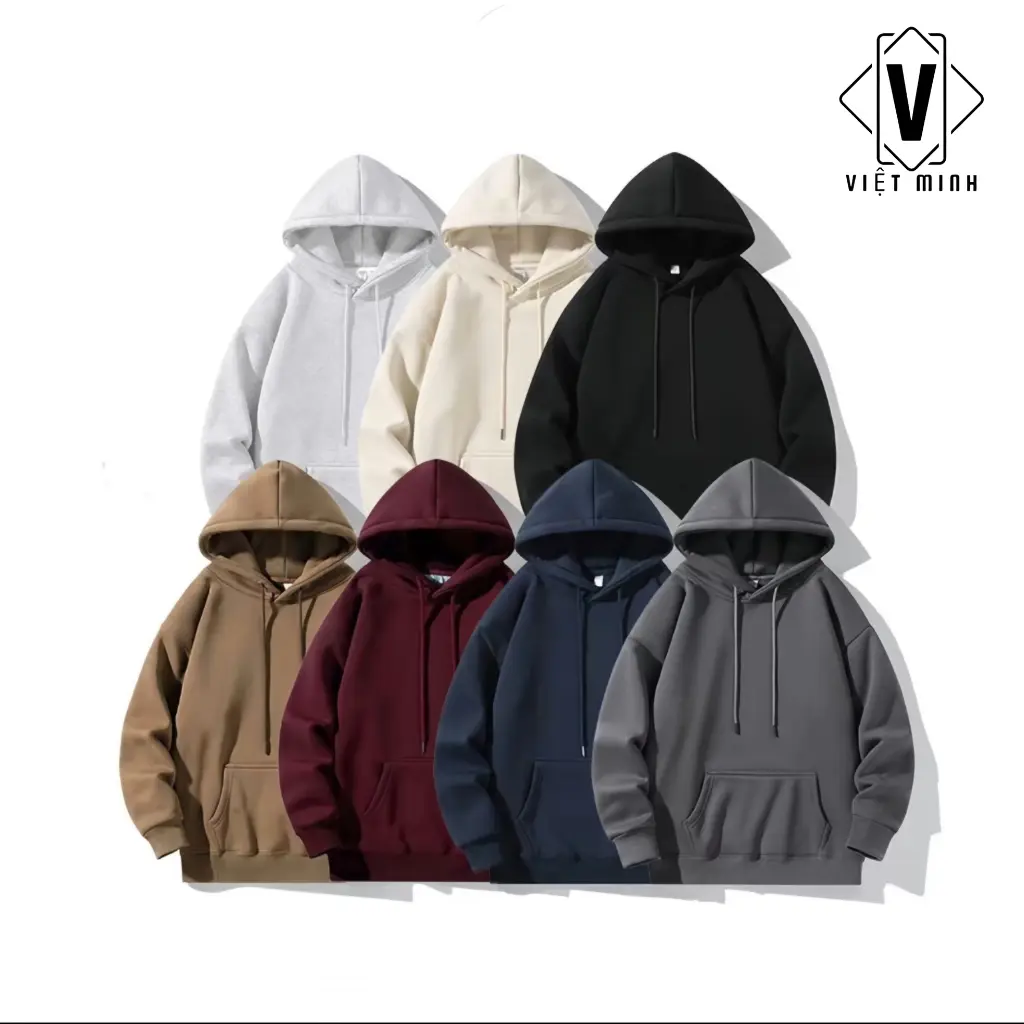 Áo Hoodie nỉ bông trơn Việt MInh mũ trùm 2 lớp Fom Unisex Menswear Dài Tay AN302