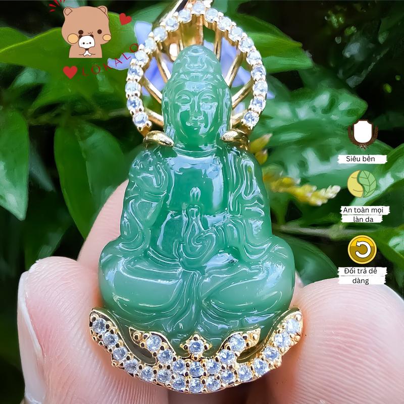 Mặt dây chuyền phật bà quan âm đá xanh thời trang đeo may mắn bình an Lokalo