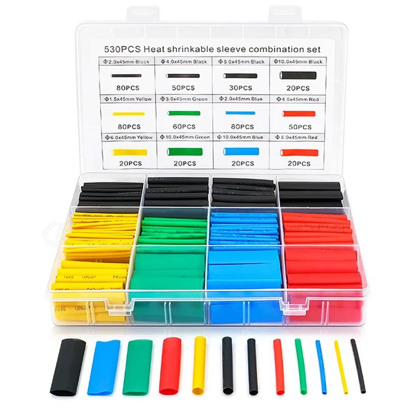 Spot Goods COD 530-580pcs Heat Shrink Tube 2:1 Thermoresistant Tubing Heat Shrink Wrapping Kit Electrical  Wire Cable Insulation Sleeving 1 Set 7