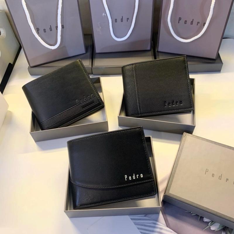 Ví Da Nam Cao Cấp PEDRO Full Box + Túi Giấy - Ngăn Khóa Kéo - Chất Liệu Da PU - 3 Ngăn Chín, 6 Ngăn Phụ - Kích Thước 12x10cm Kem Wallet
