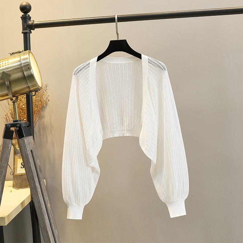 Áo Cardigan Dệt Kim Lụa Lạnh Tay Phồng Áo Cho Nữ Váy Cổ Yếm Áo Khoác Ngoài Mỏng Mùa Hè Áo Cánh Chống Nắng Áo Ghi Lê Khăn Choàng Cho Nữ